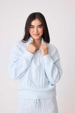 Chenille Cable 1/4 Zip - Icy Blue