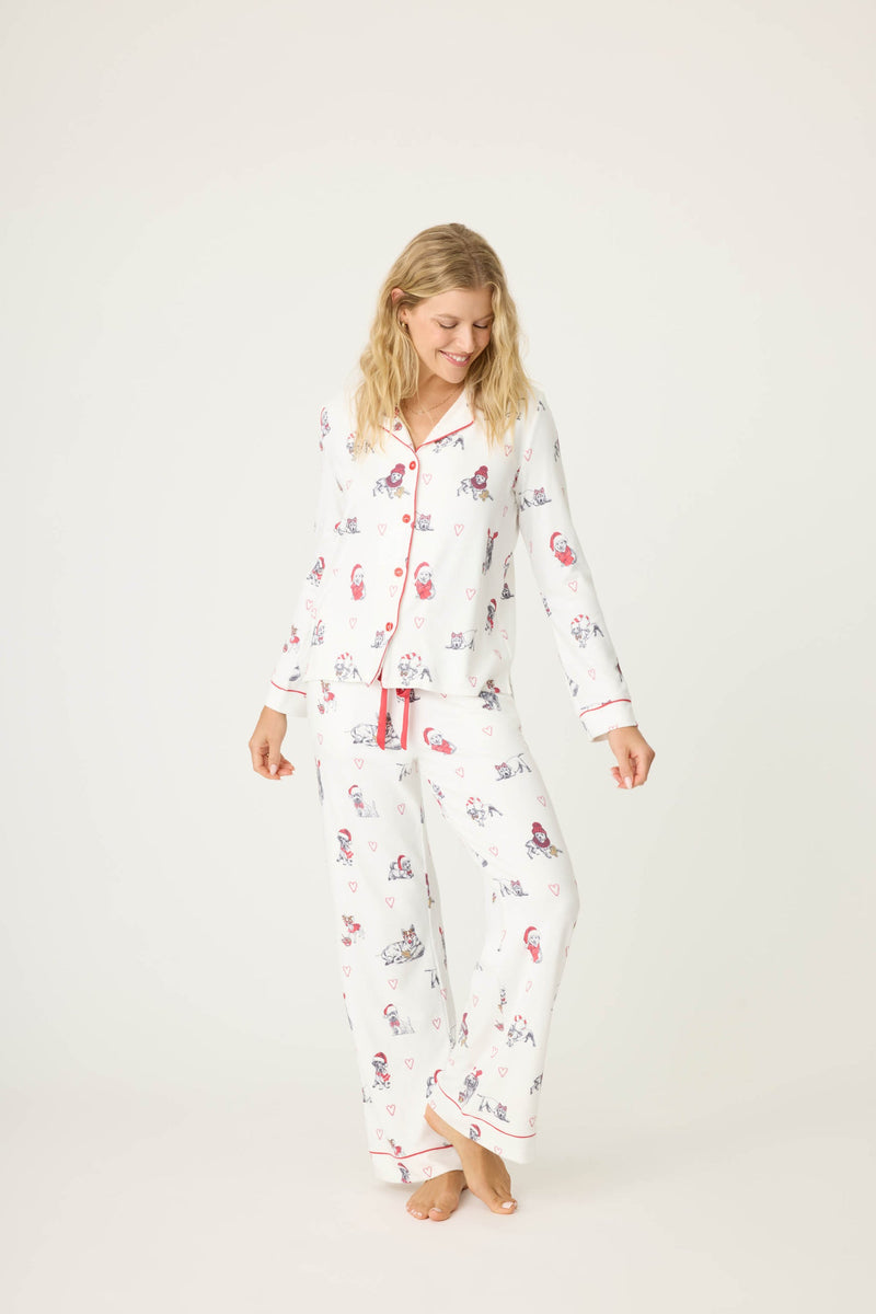 Candy Cane Lane PJ Set - White w Dogs