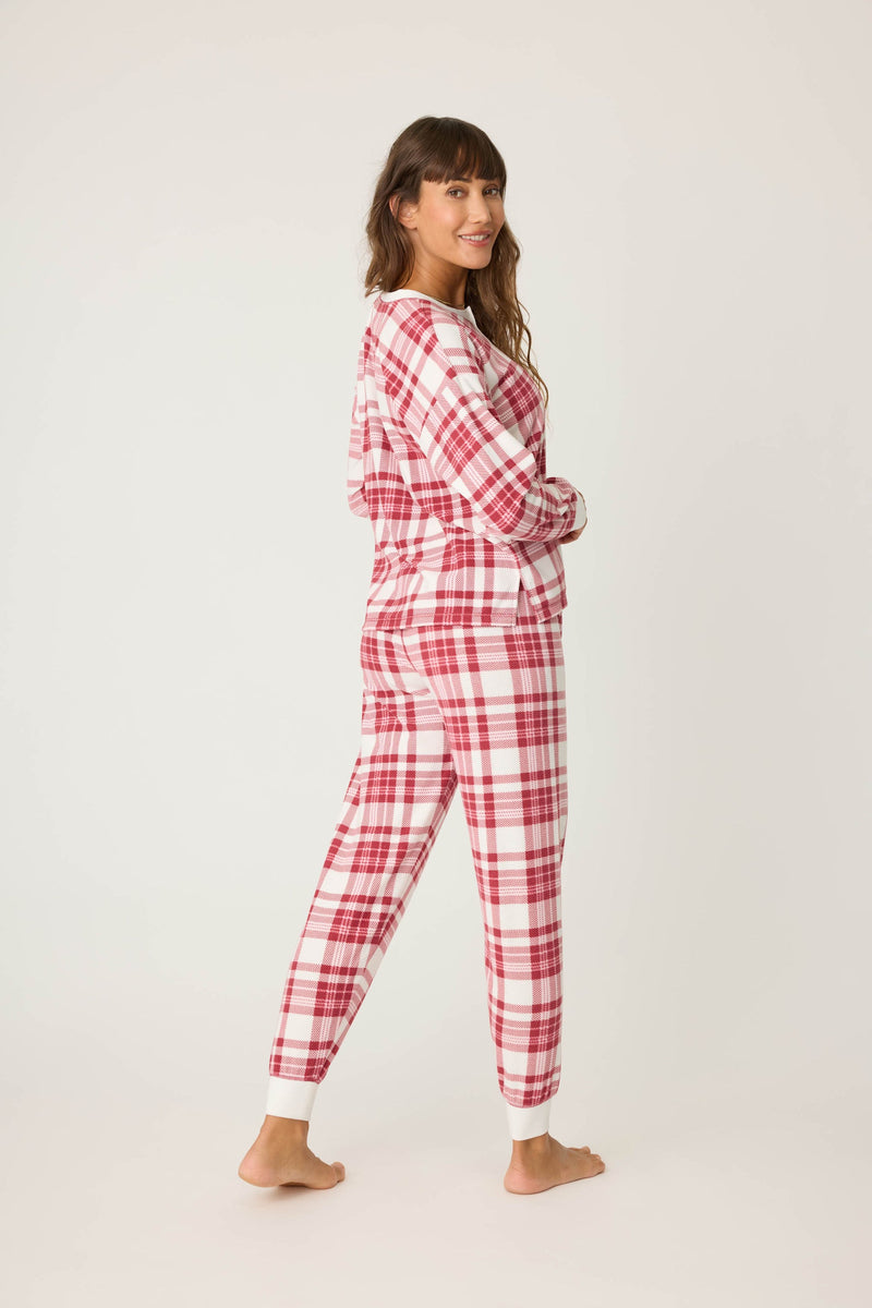 Full Of Holiday Spirit Plaid Jam Pant - Ivory/Red