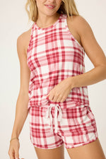 Full Of Holiday Spirit Plaid Tank - Ivory/Red