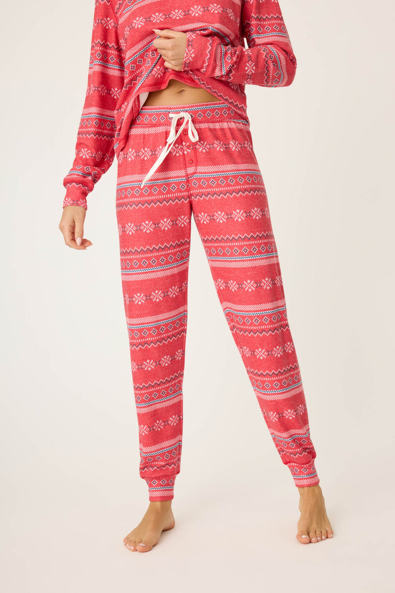 Snowflake Kisses Fair Isle Banded Pant - Red