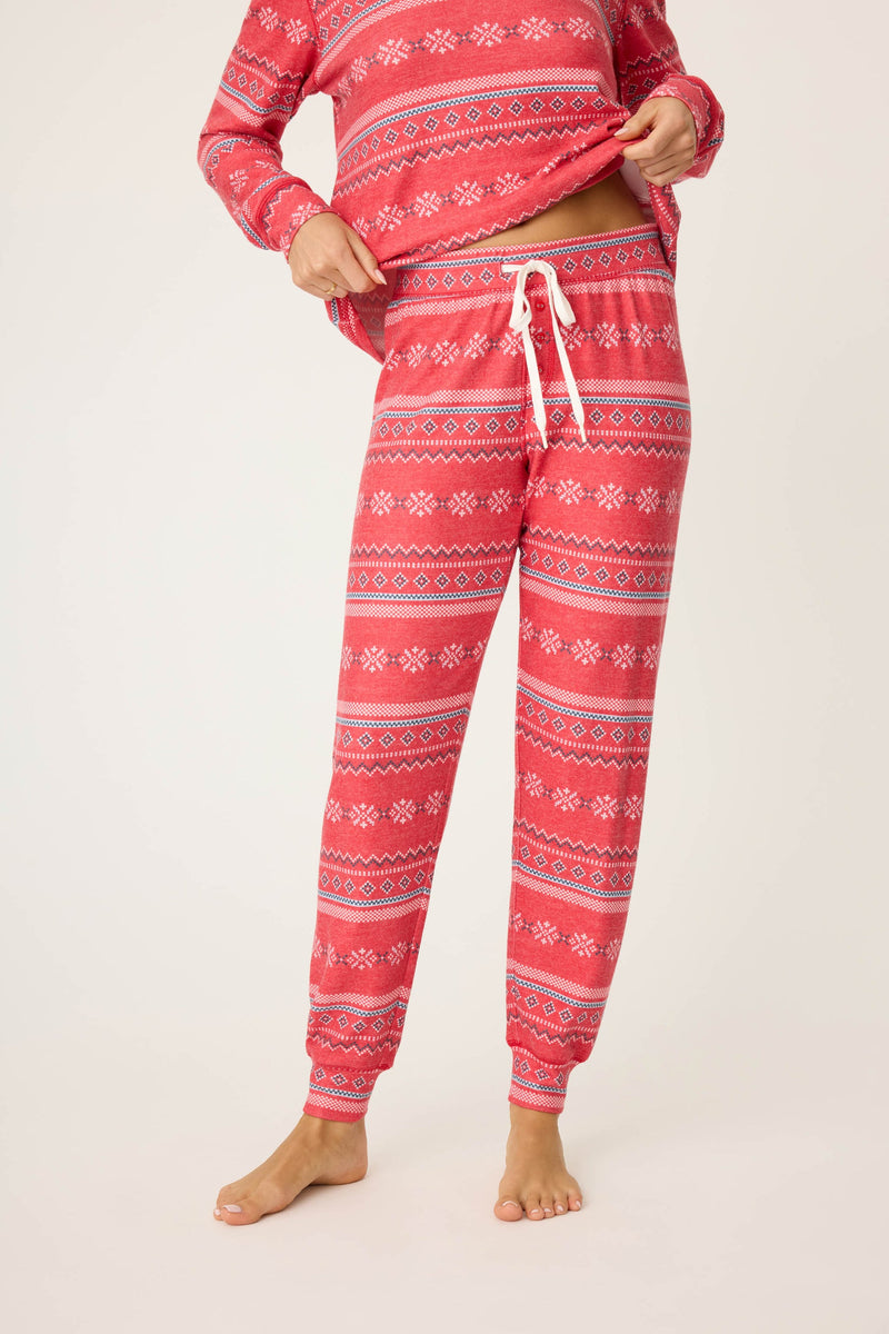 Snowflake Kisses Fair Isle Banded Pant - Red