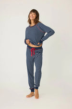 Snowflake Kisses Stripe Jam Pant- Navy