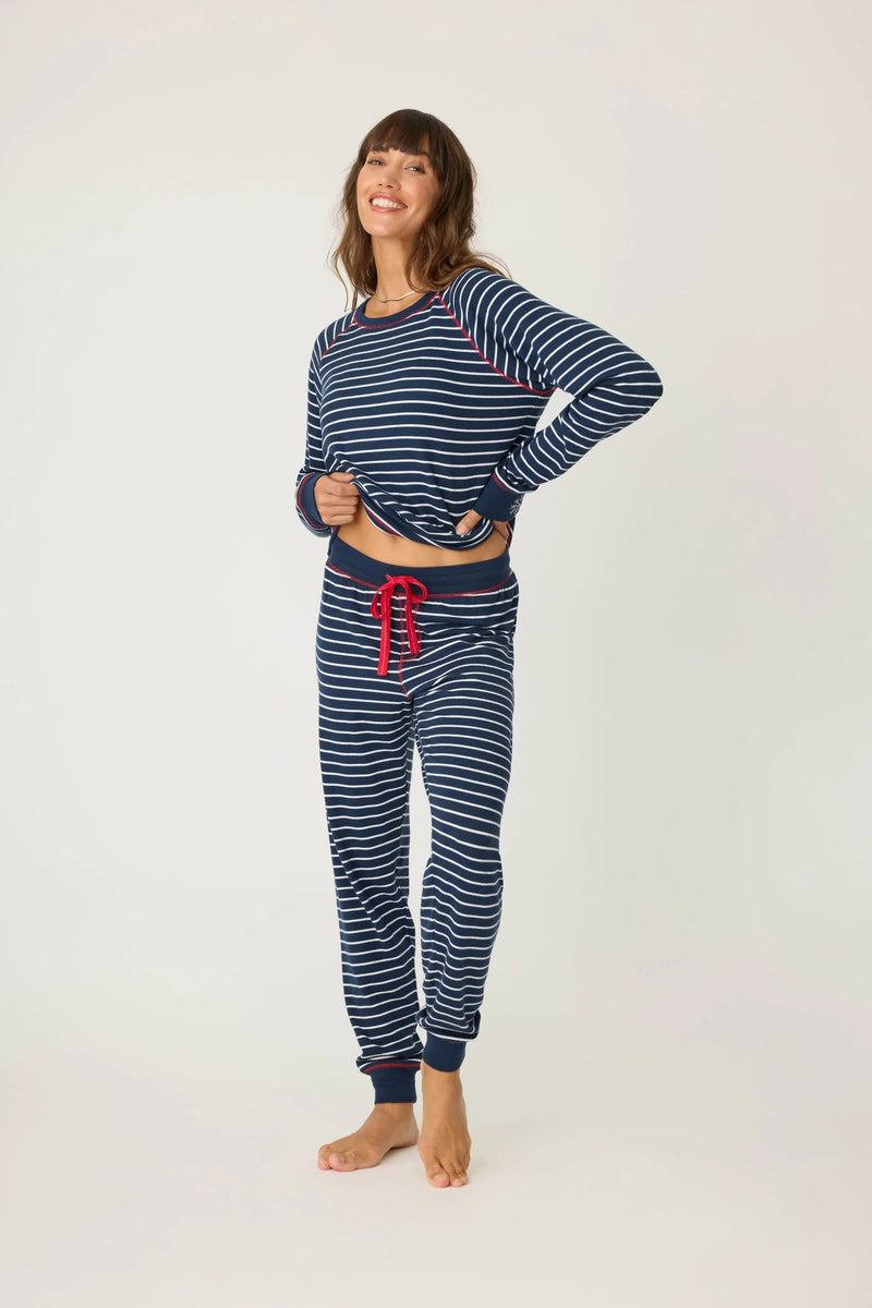 Snowflake Kisses Stripe Long Sleeve Top - Navy