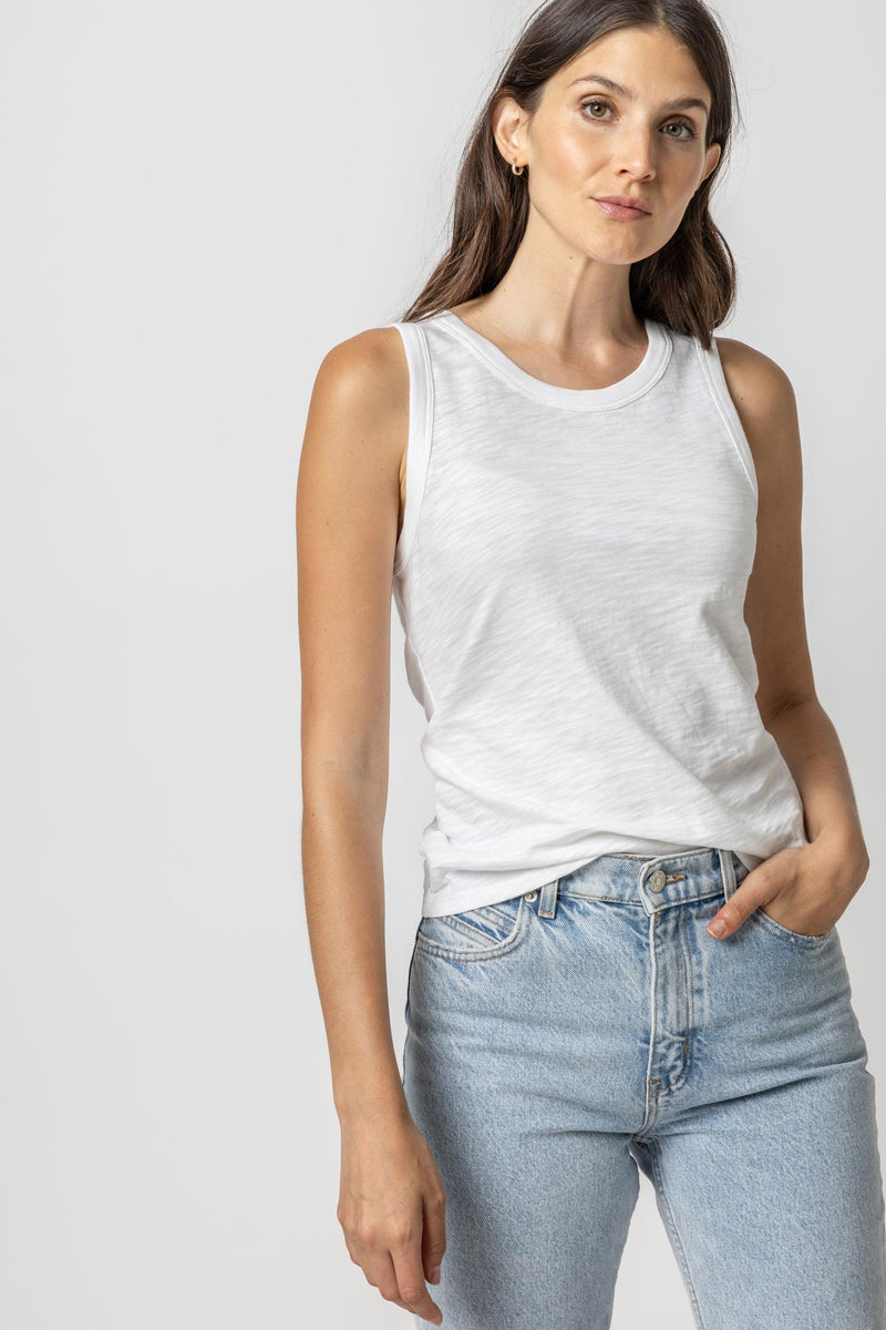 Slub Back Seam Tank Top - White