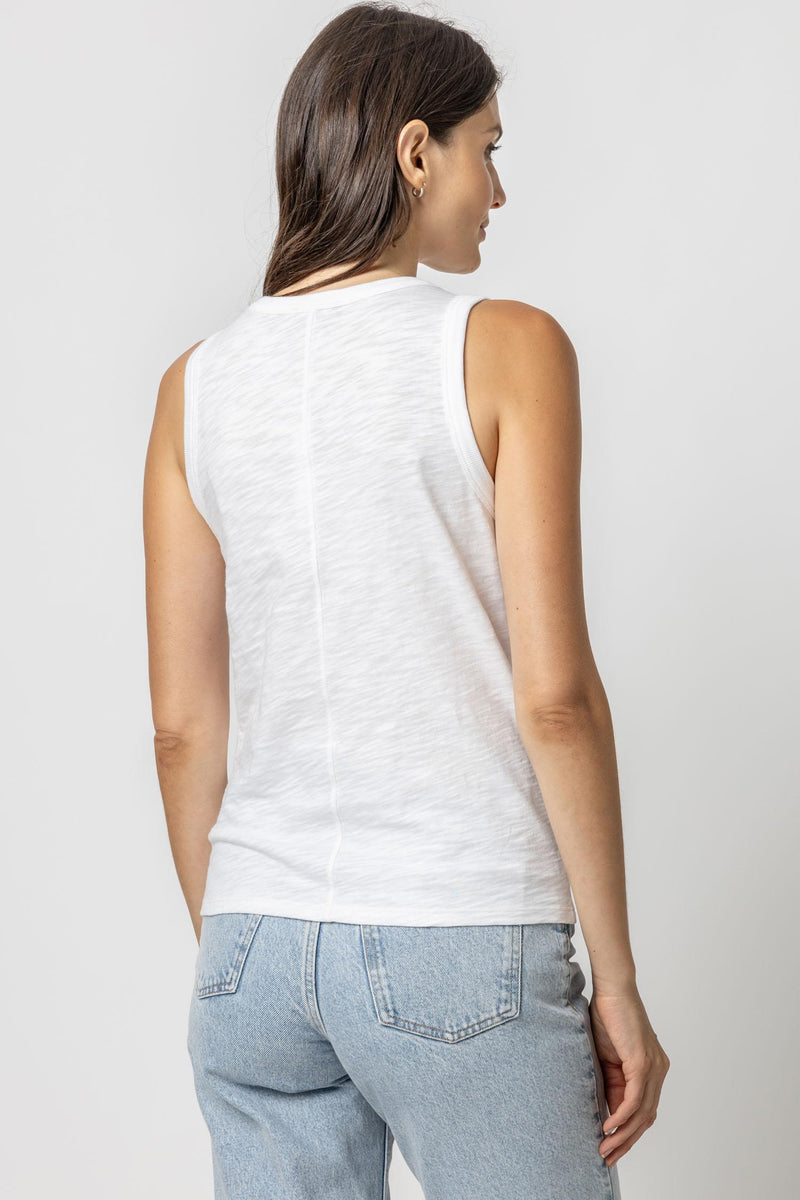 Slub Back Seam Tank Top - White