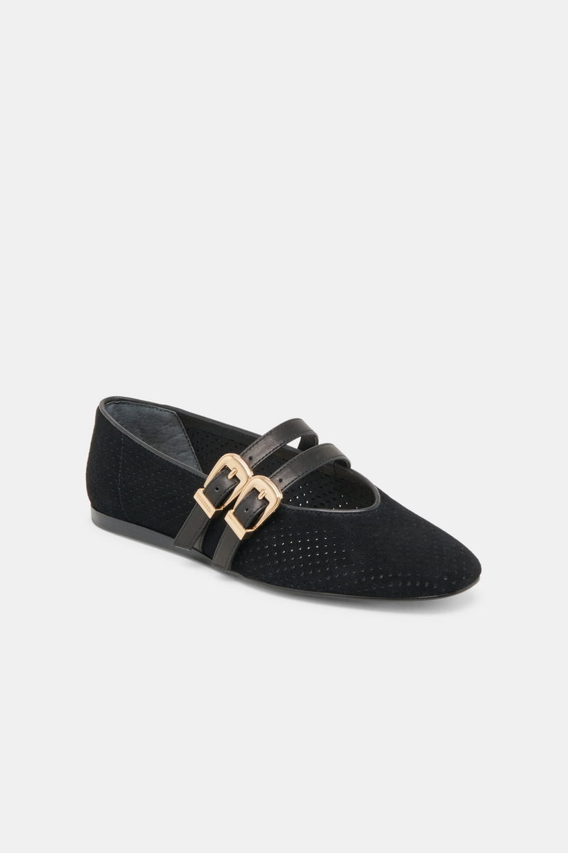 Baylee Ballet Flats - Onyx Perforated Suede