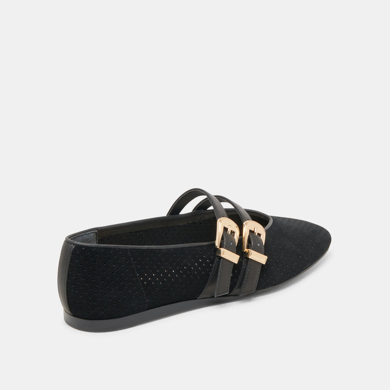 Baylee Ballet Flats - Onyx Perforated Suede