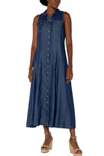 Sleeveless Button Down Maxi Dress - Rinse Wash