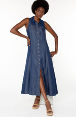 Sleeveless Button Down Maxi Dress - Rinse Wash