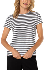 Short Sleeve Crewneck Classic Tee - White/Black Stripe