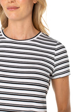 Short Sleeve Crewneck Classic Tee - White/Black Stripe