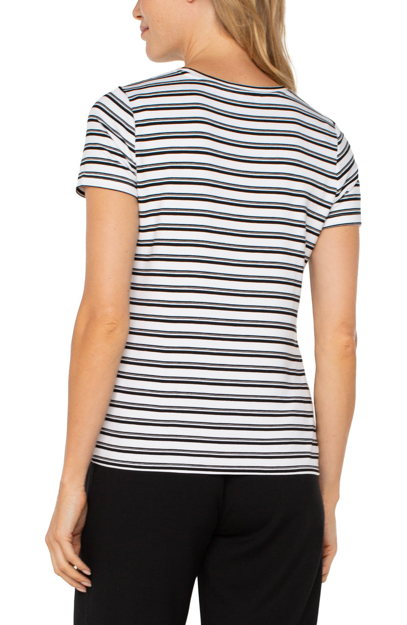 Short Sleeve Crewneck Classic Tee - White/Black Stripe