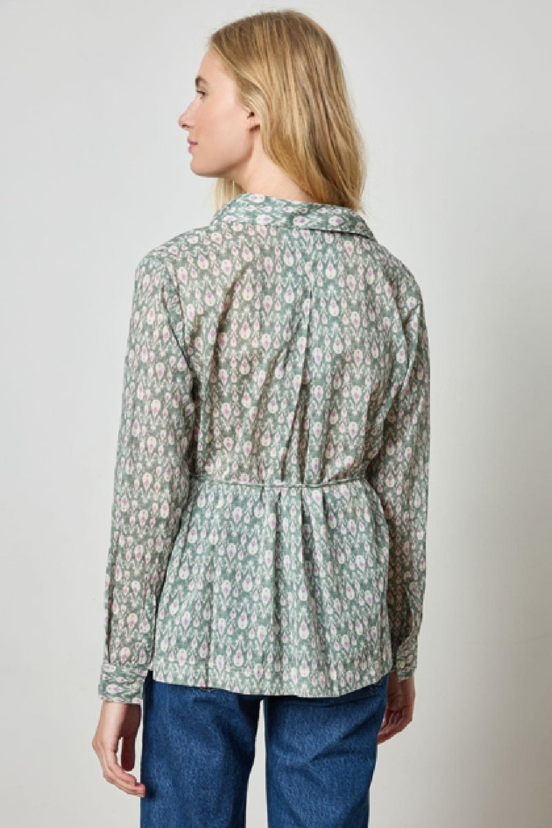 Collared Split Neck Top - Seagrass Print