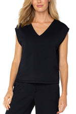 Dolman Sleeve V Neck Top - Black