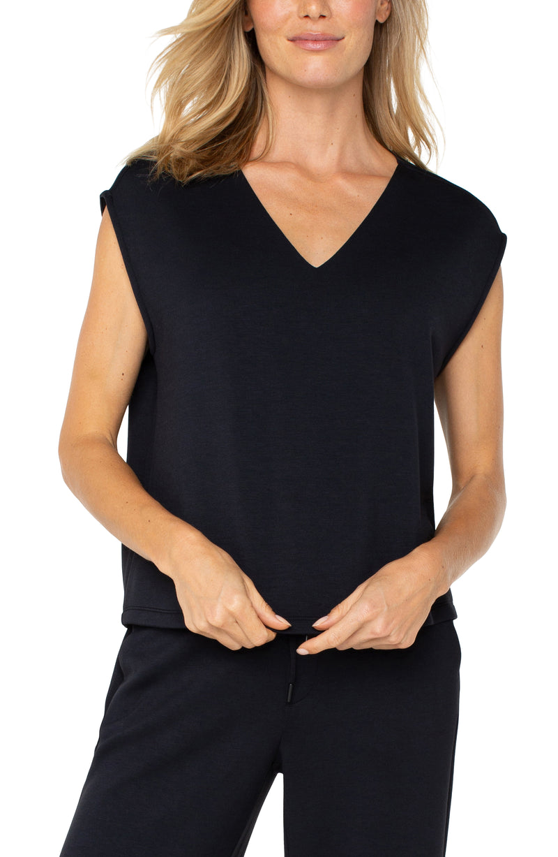 Dolman Sleeve V Neck Top - Black