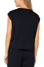 Dolman Sleeve V Neck Top - Black