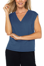 Dolman Sleeve V Neck Top - Blue