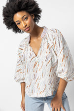 Easy Button Raglan Sleeve Top - Wave Print