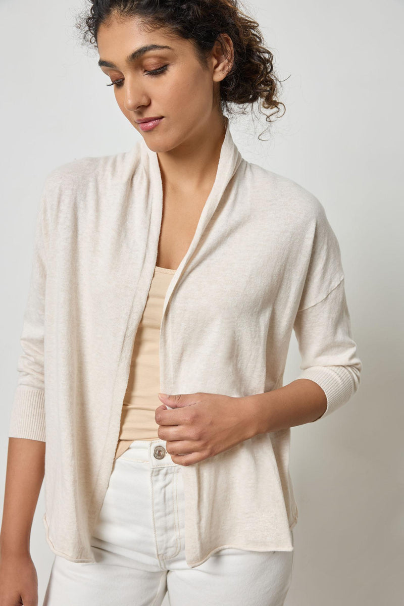 Linen Blend Open Cardigan - Barley