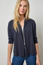 Linen Blend Open Cardigan - Navy