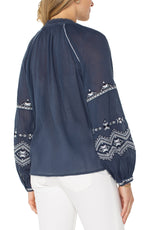 Long Sleeve Embroidered Blouse - Insignia Blue