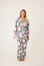 Flannel PJ Set - Olive/Pink Poinsettia