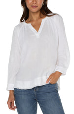 Button Front Shirt WithFray Hem - White