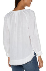 Button Front Shirt WithFray Hem - White