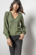 Full Sleeve V-Neck Boucle Sweater - Wintergreen