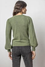 Full Sleeve V-Neck Boucle Sweater - Wintergreen