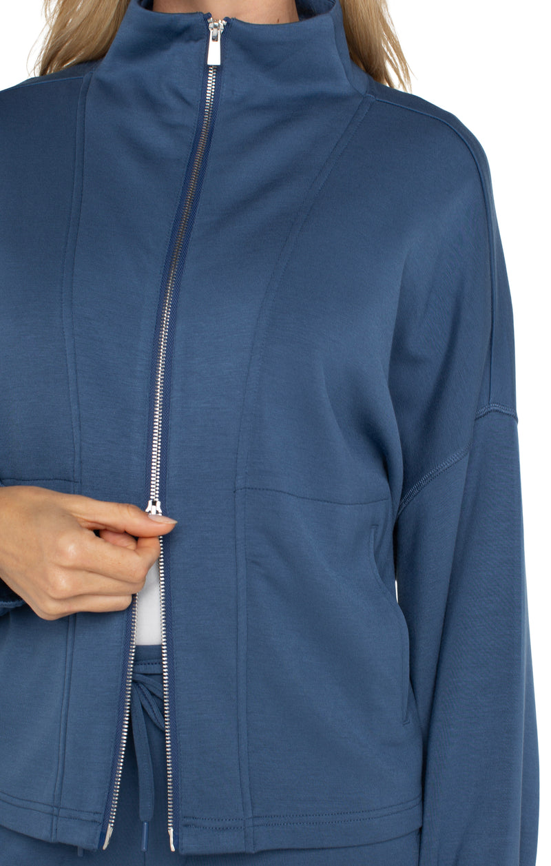 Zip Up Funnel Neck Jacket - Blue