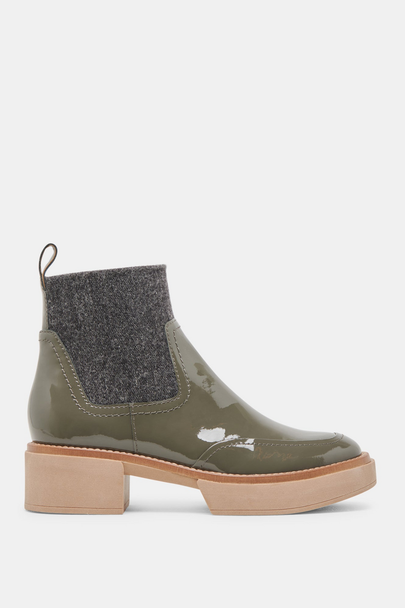 Saline H2O Booties - Dark Olive Crinkle Patent