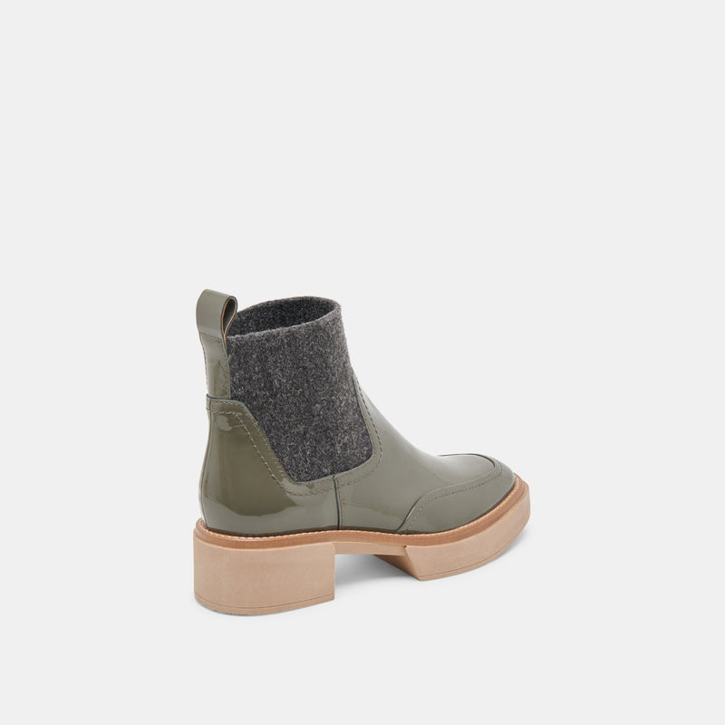 Saline H2O Booties - Dark Olive Crinkle Patent