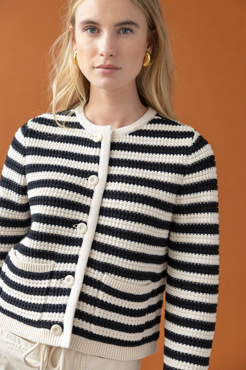 Jackie Striped Cardigan - Blk/Wht