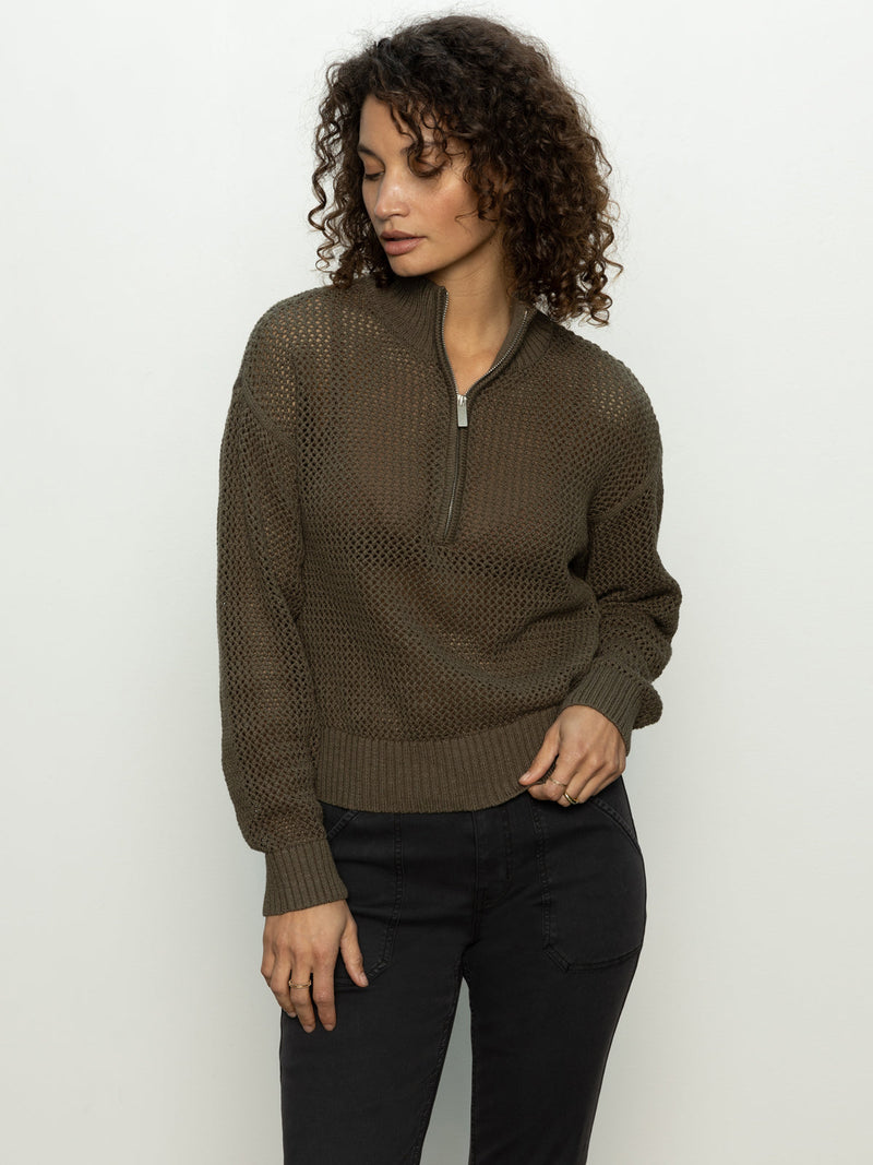 Open Knit 1/2 Zip Sweater - Kalamata