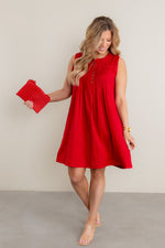 Sleeveless Button Dress With Placket - Cherry