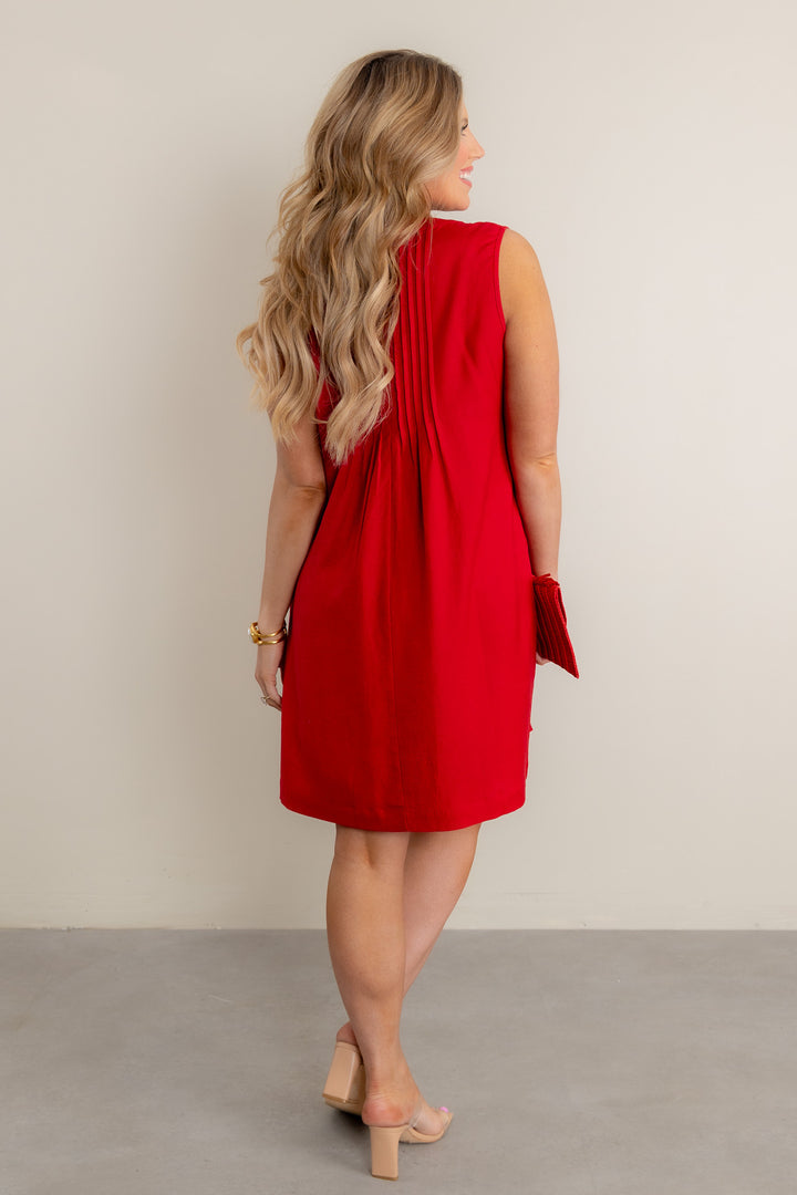 Sleeveless Button Dress With Placket - Cherry