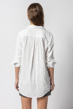 Long Sleeve Gauze Button Down Tunic - White