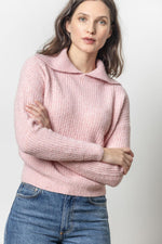 Easy Split Collar Sweater - Peony