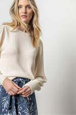 Pointelle Sleeve Crewneck Sweater - Cream