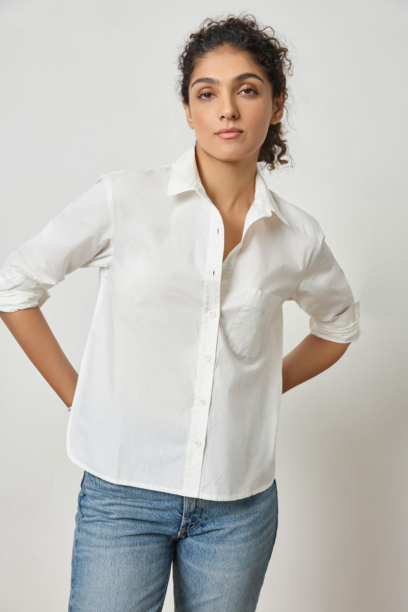 Poplin Button Down Blouse - White