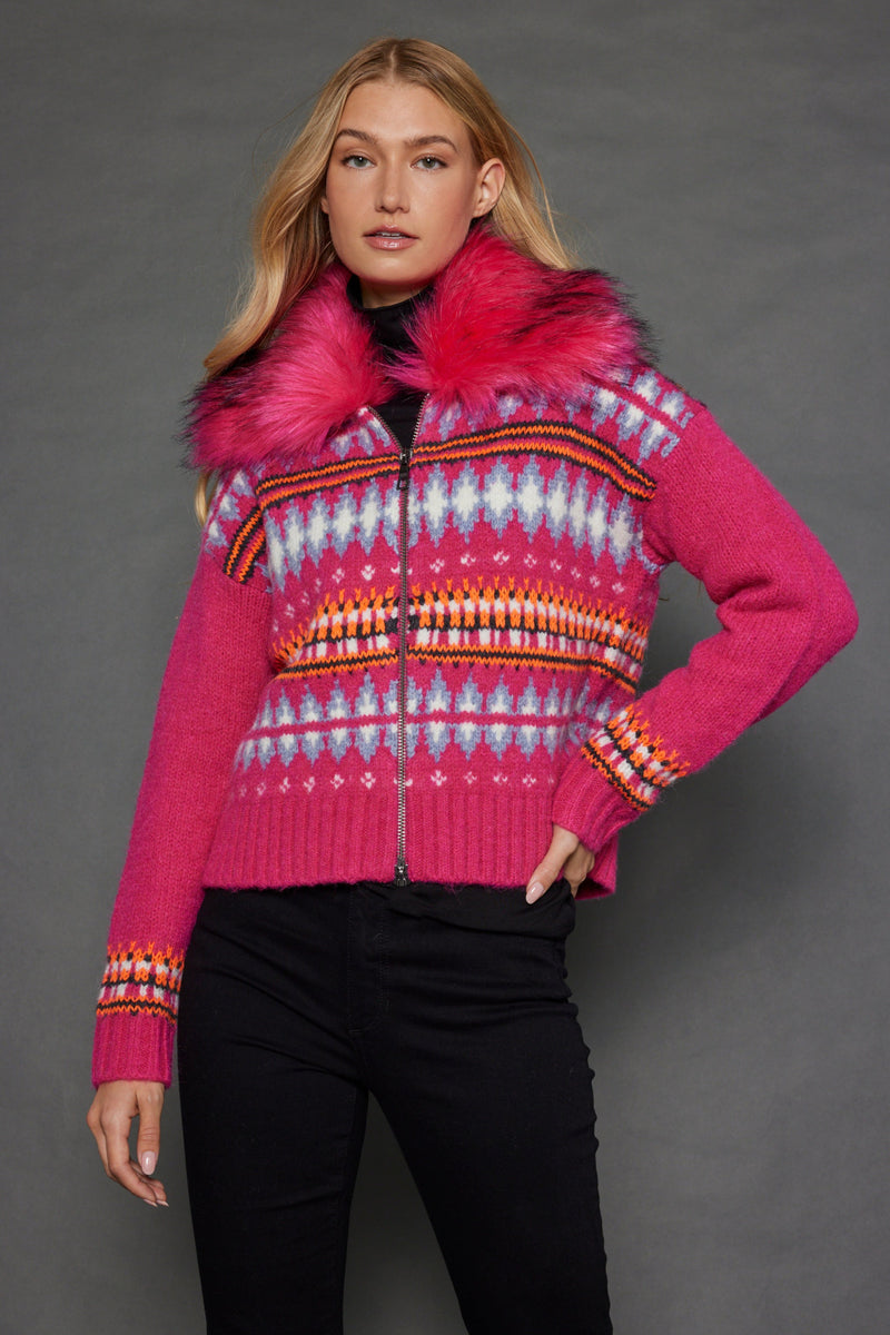 Powder Puff Cardigan Sweater - Bright Pink