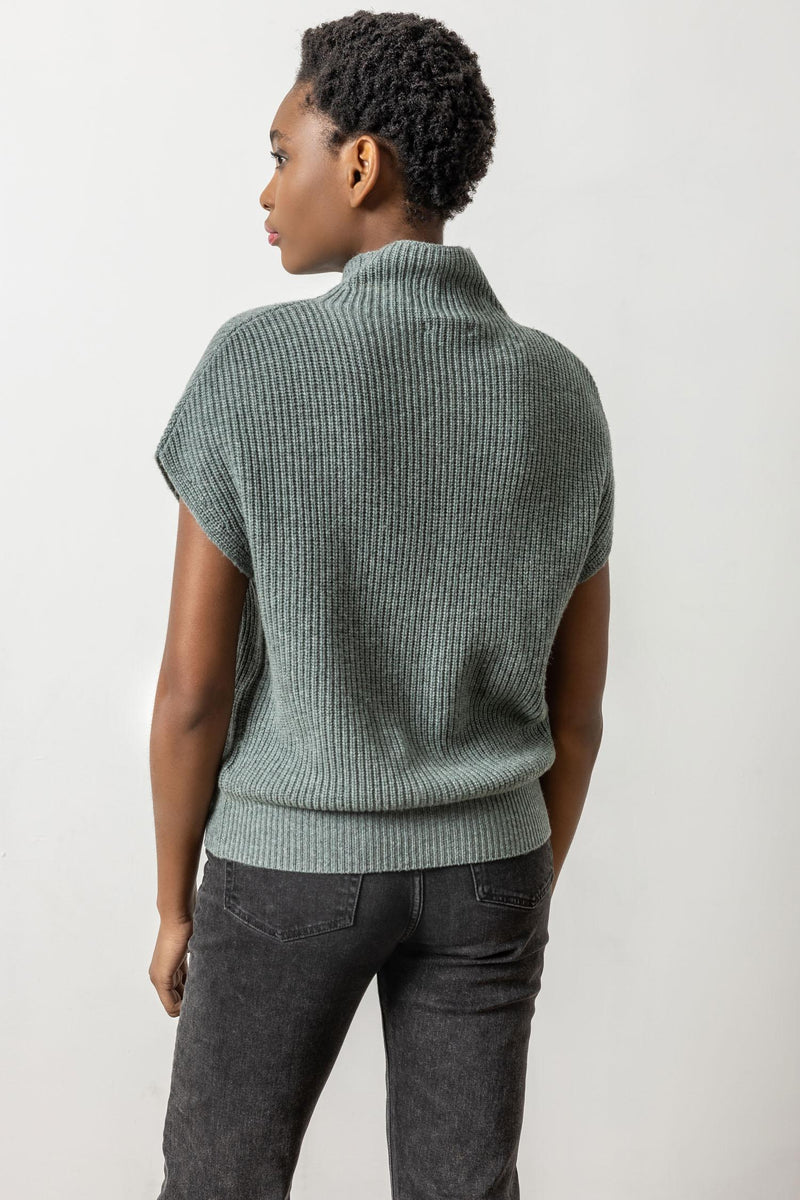 Ribbed Funnel Neck Sweater - Heron