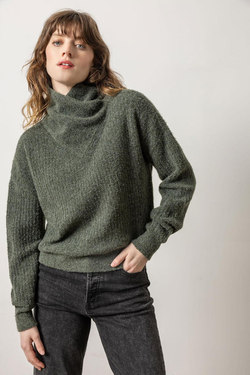 Ribbed Wrap Collar Sweater - Shale