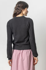 Rib Sleeve Crew Sweater - Black