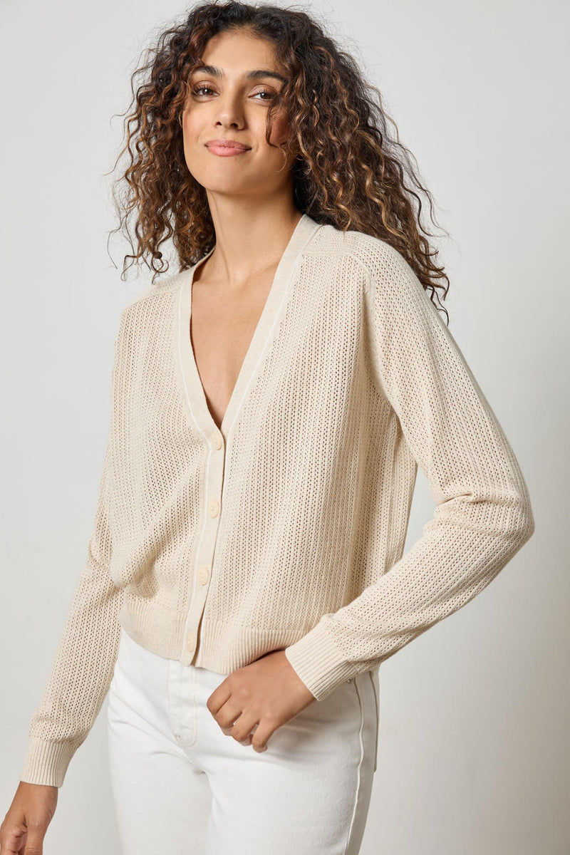 Cotton Modal V-Neck Cardigan - Husk