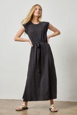 Slub Saddle Sleeve Maxi Dress - Black