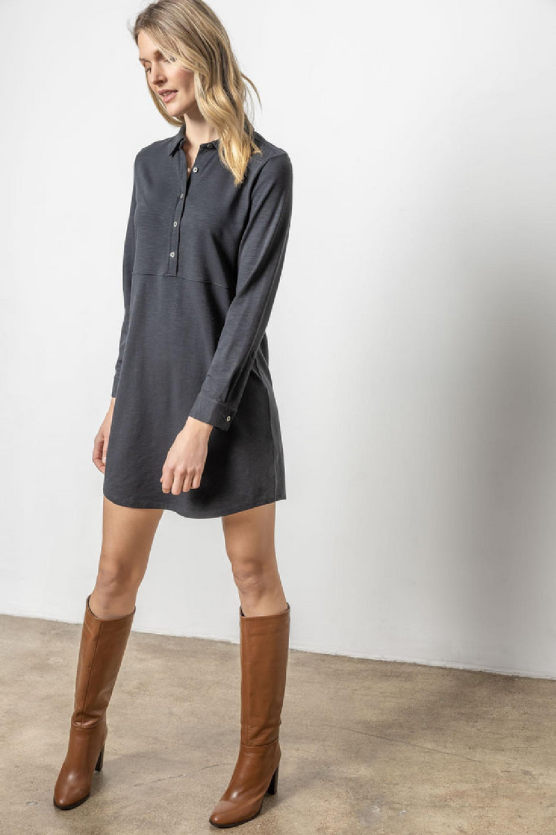 Long Sleeve Seamed Shirt Dress - Odyssey