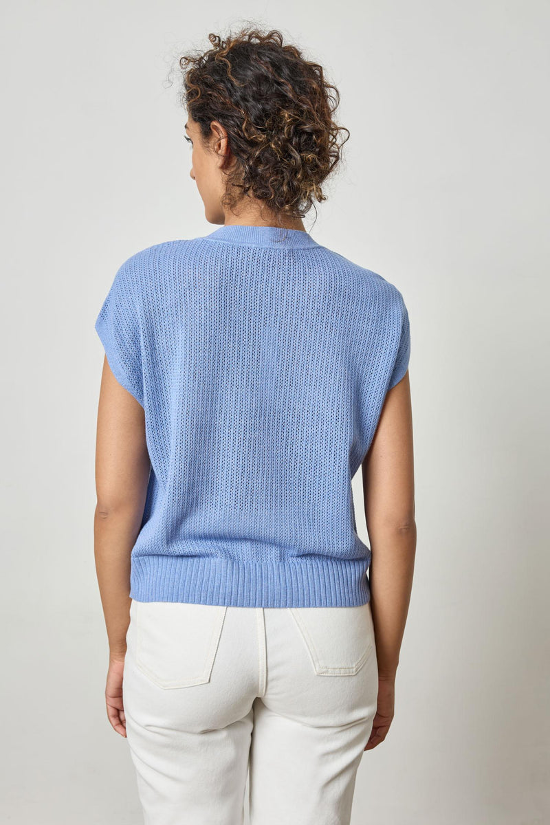 Cotton Modal Short Sleeve Crew Sweater - Marlin